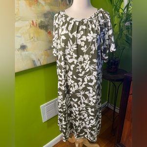 Olive and white knee length dress